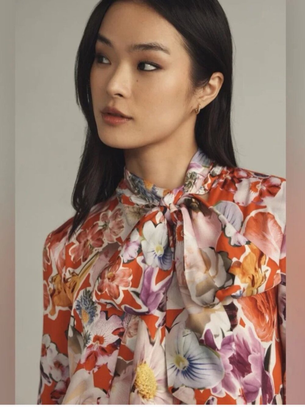 Anthropologie The Caroline Tie-Neck Mini Dress by Maeve Floral Multicolor Dress - Picture 3 of 5